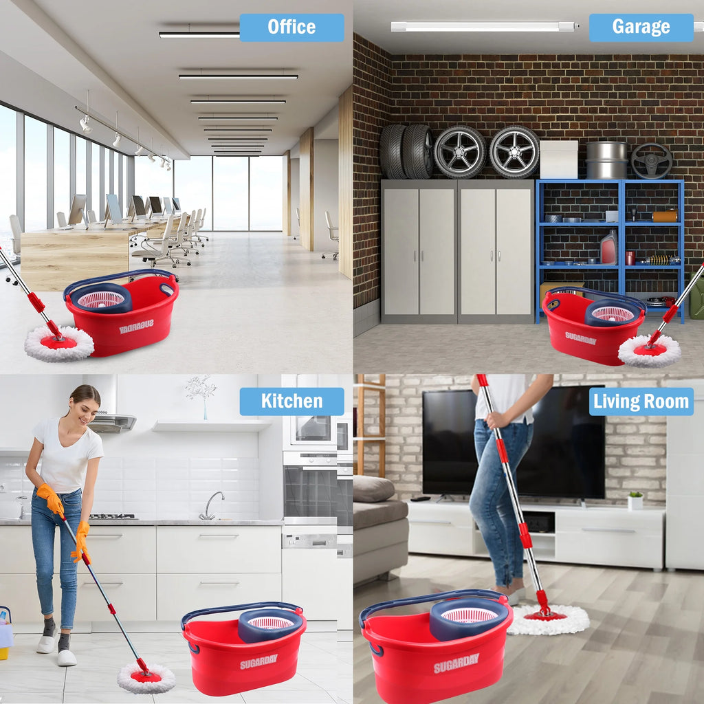 Red Spin Mop and Bucket System with Wringer Set T360520