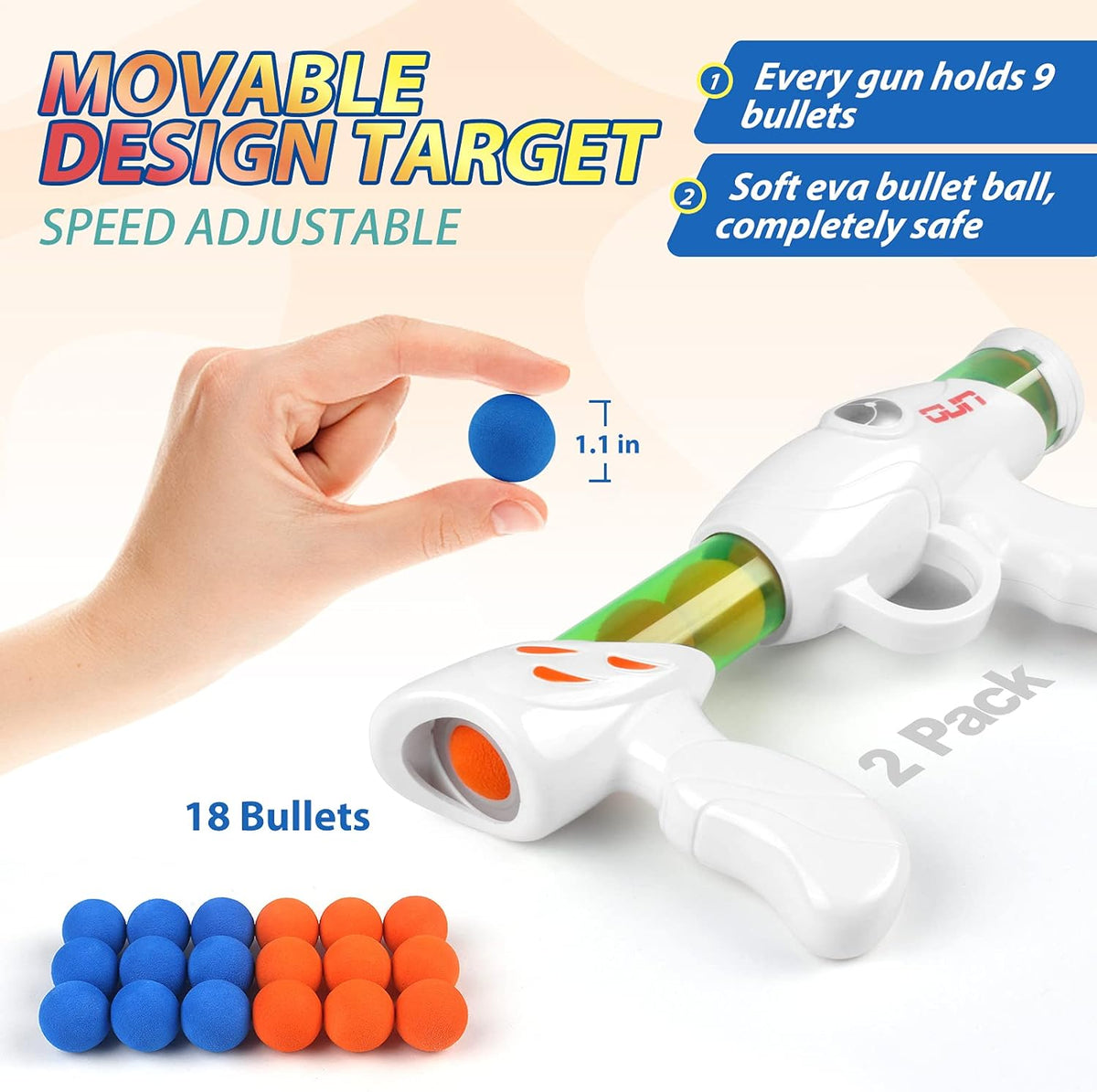 2 Blaster Gun with 18 Foam Balls and Moving Shooting Target M7464