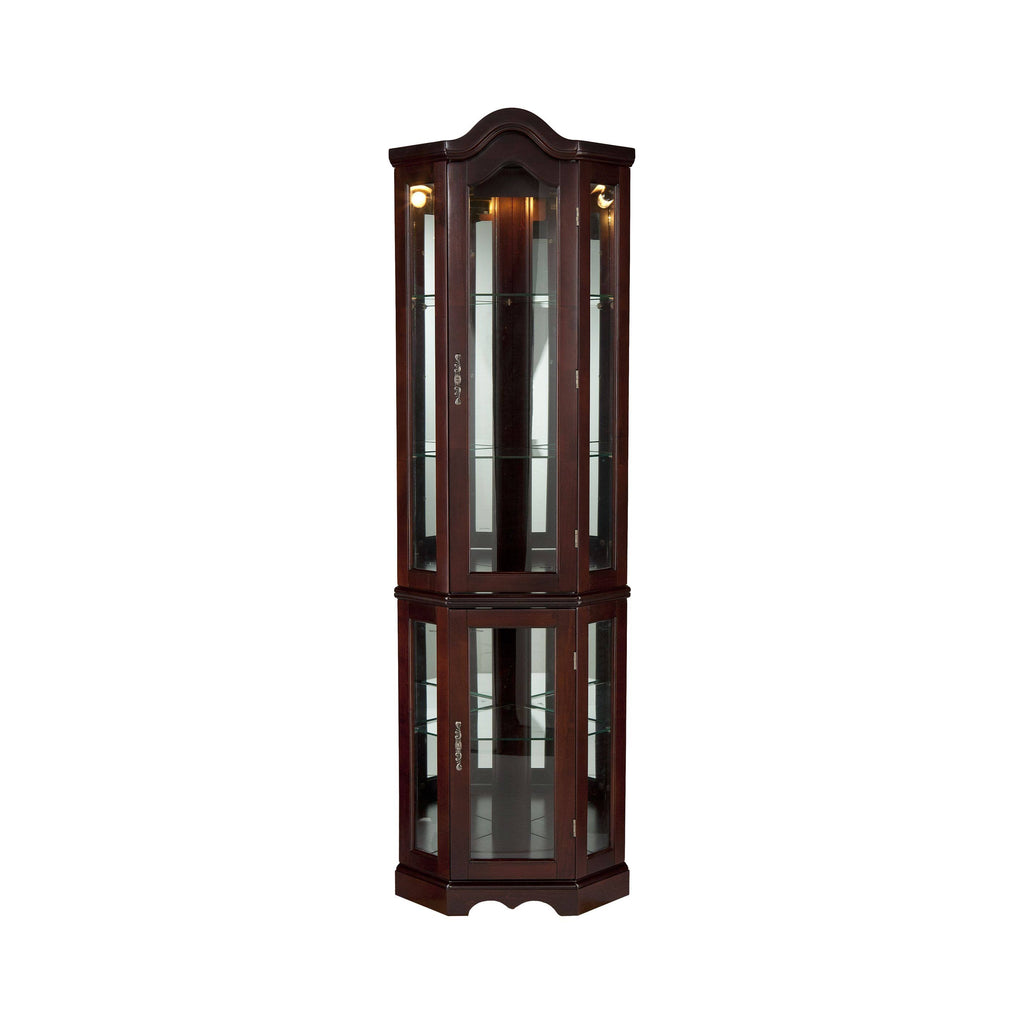 Lighted Corner Curio Cabinet Mahogany V41023
