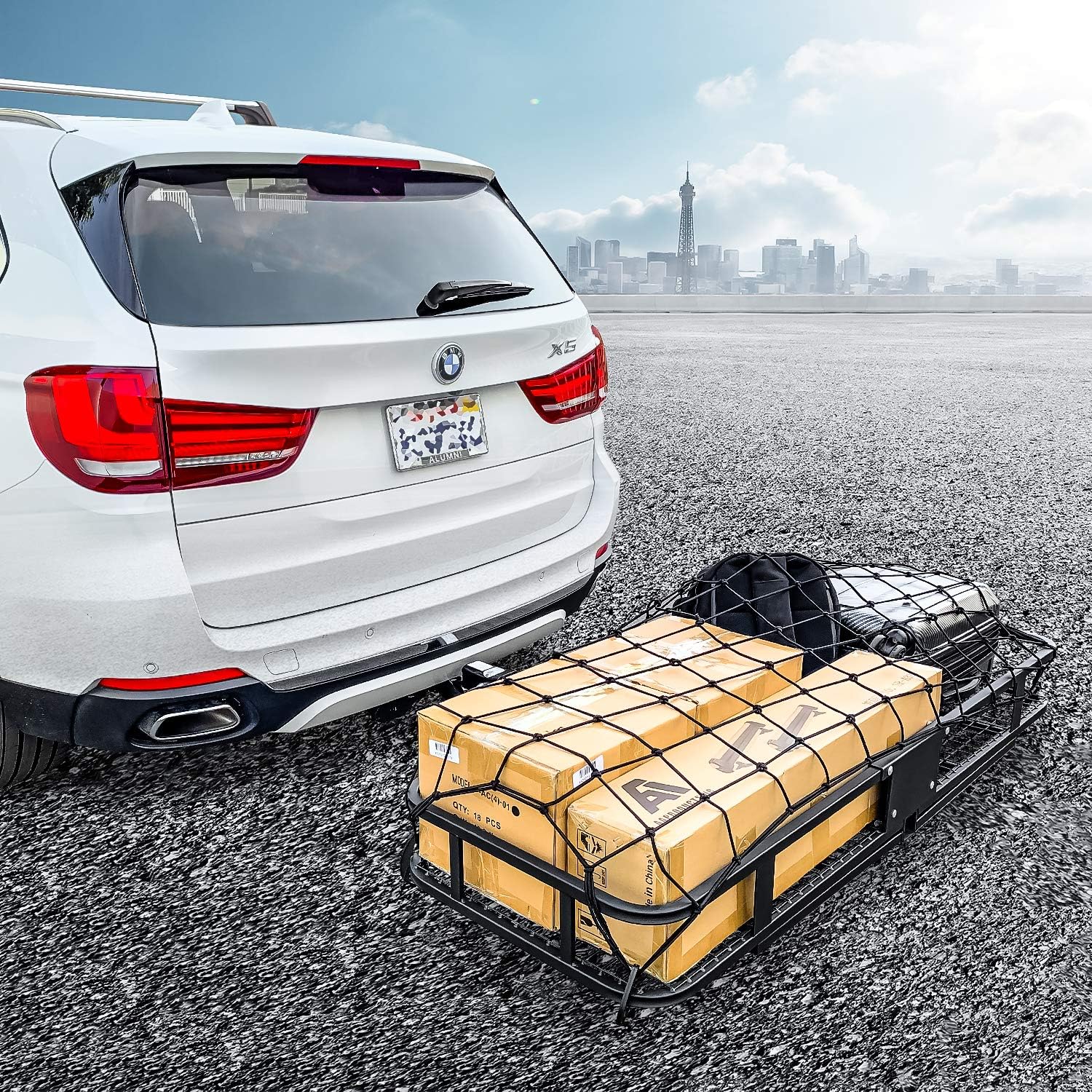 Hitch Mount Folding Cargo Carrier with Cargo Net, 500 LB Max Capacity J496565