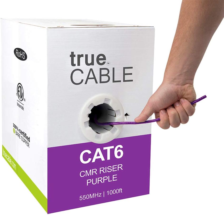 Cat6 Riser 1000ft Yellow 23AWG 4 Pair Solid Bare Copper Bulk Ethernet Cable D215