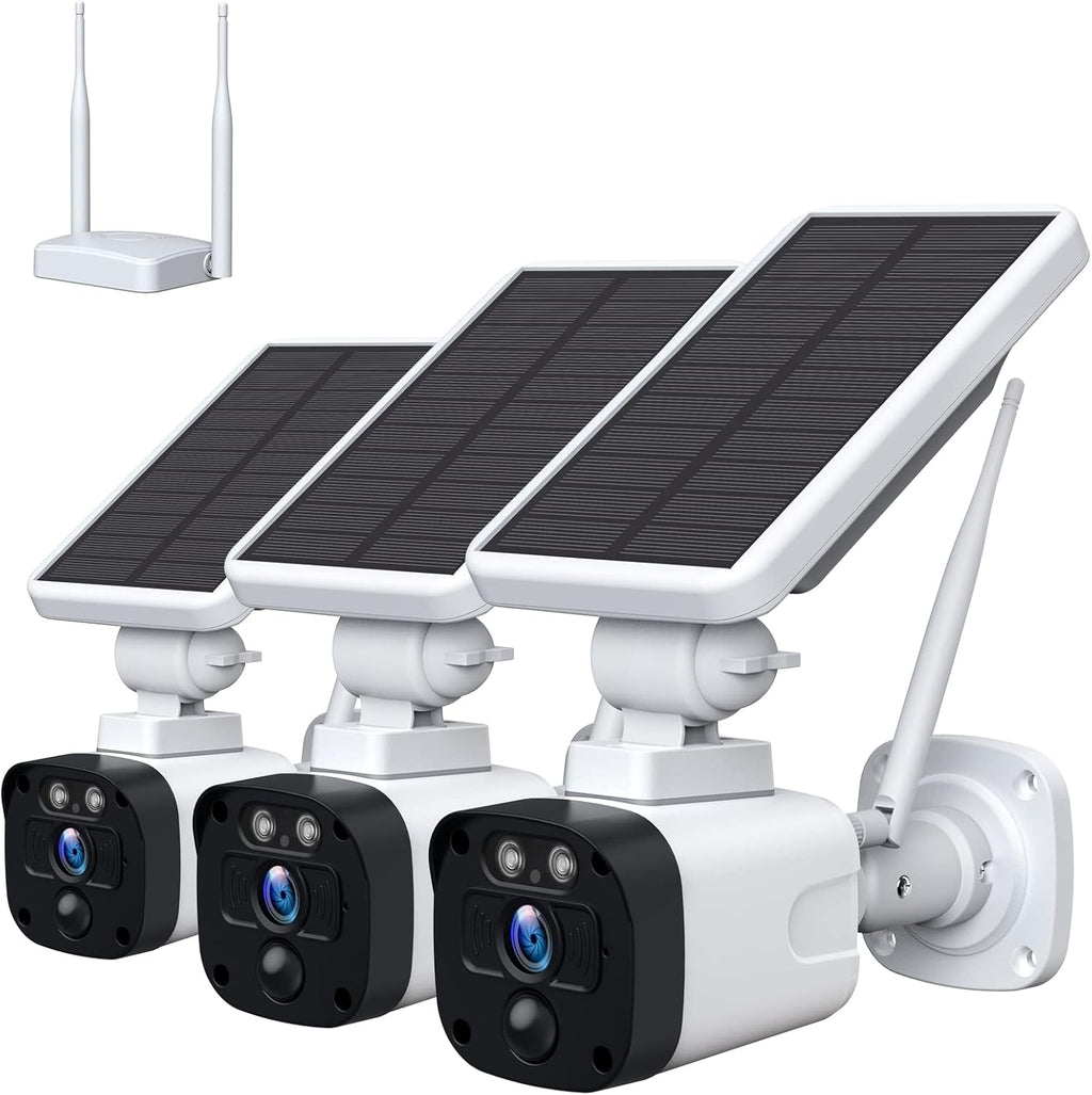 3MP Solar Security Camera System Wireless Outdoor WiFi with 2-Way Audio Night Vision IP65 Waterproof (Includes Base Station & 3 Solar Cameras) P899