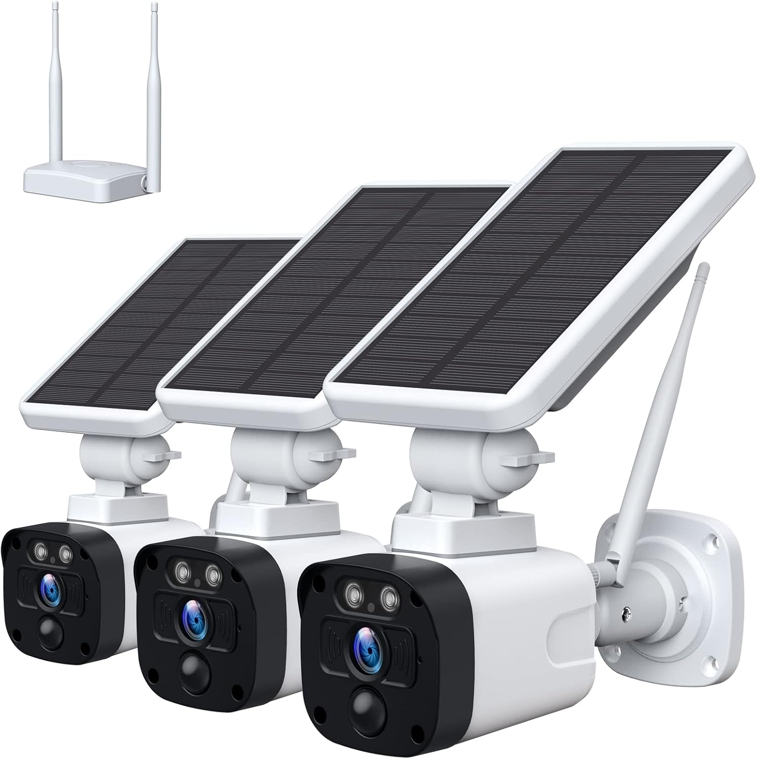 3MP Solar Security Camera System Wireless Outdoor WiFi with 2-Way Audio Night Vision IP65 Waterproof (Includes Base Station & 3 Solar Cameras) P899