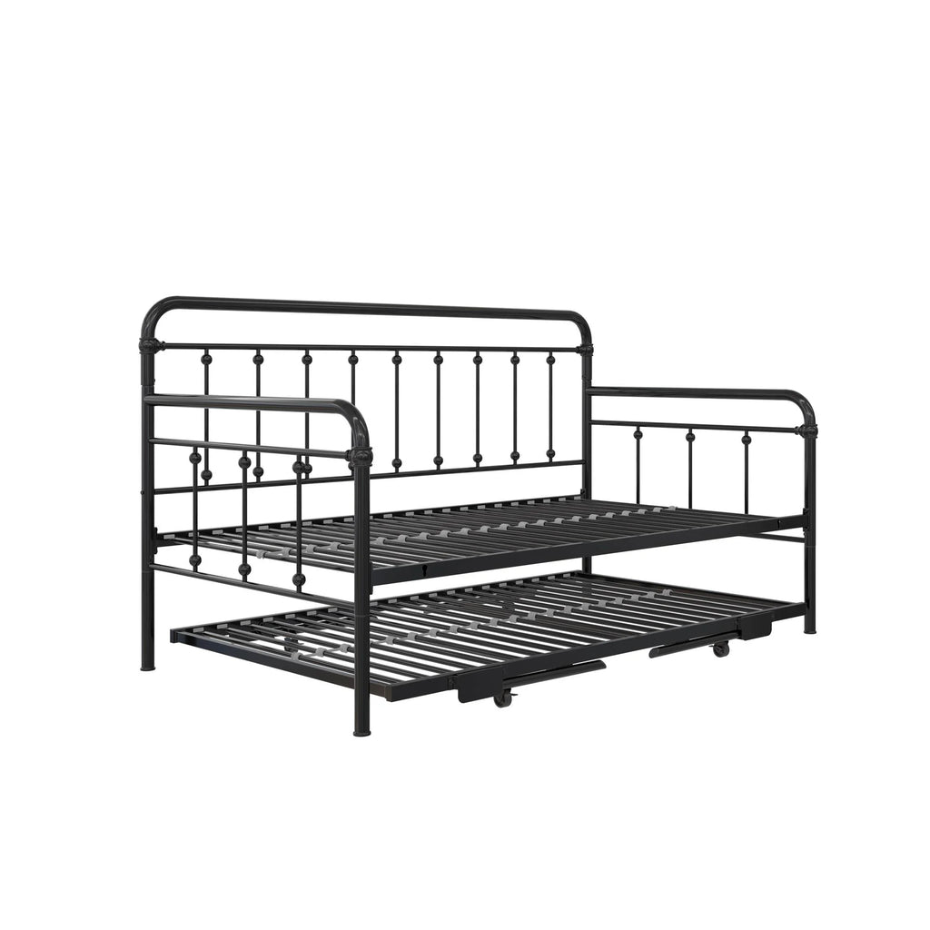 Twin Black Metal Daybed with Pop Up Trundle Bed A734