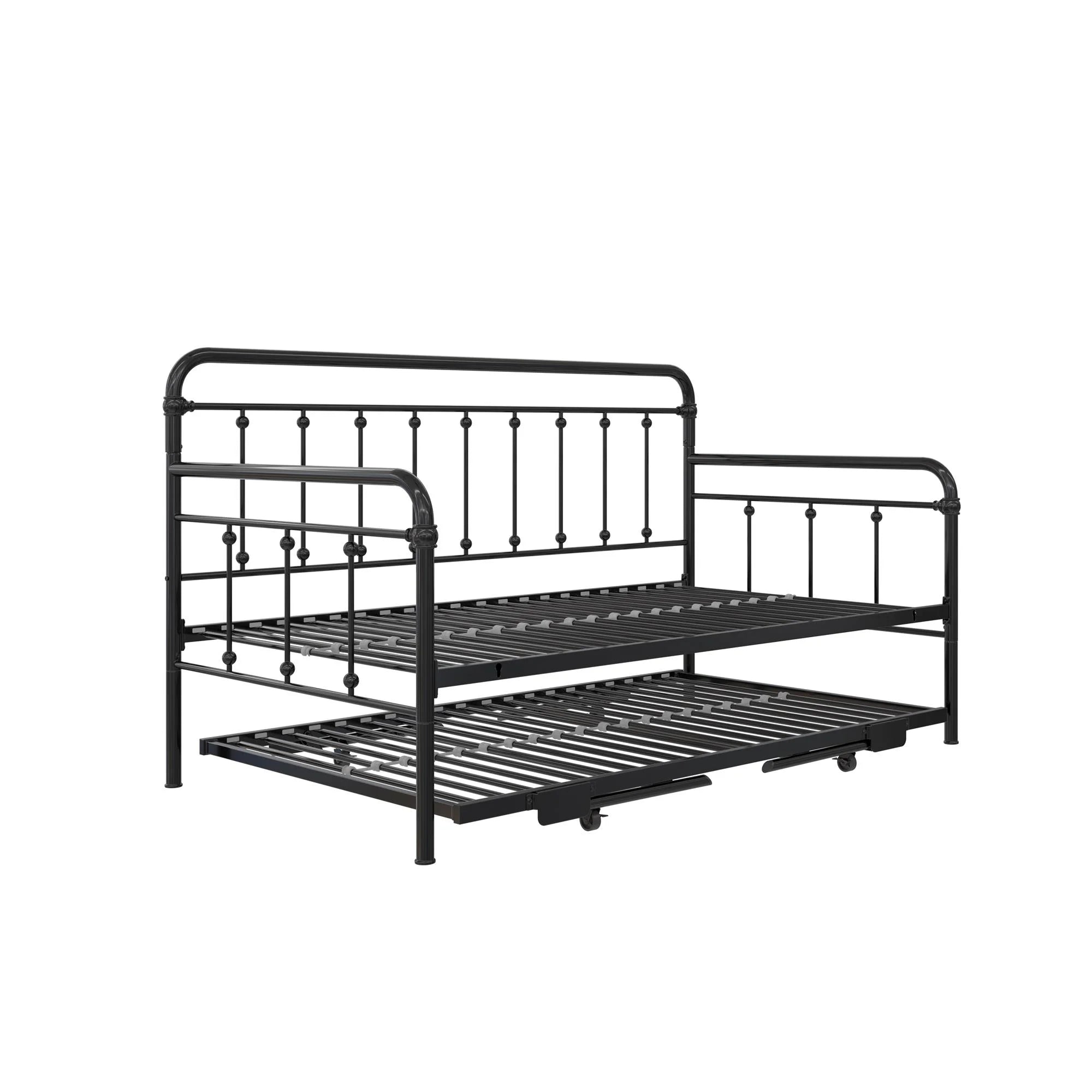 Twin Black Metal Daybed with Pop Up Trundle Bed A734