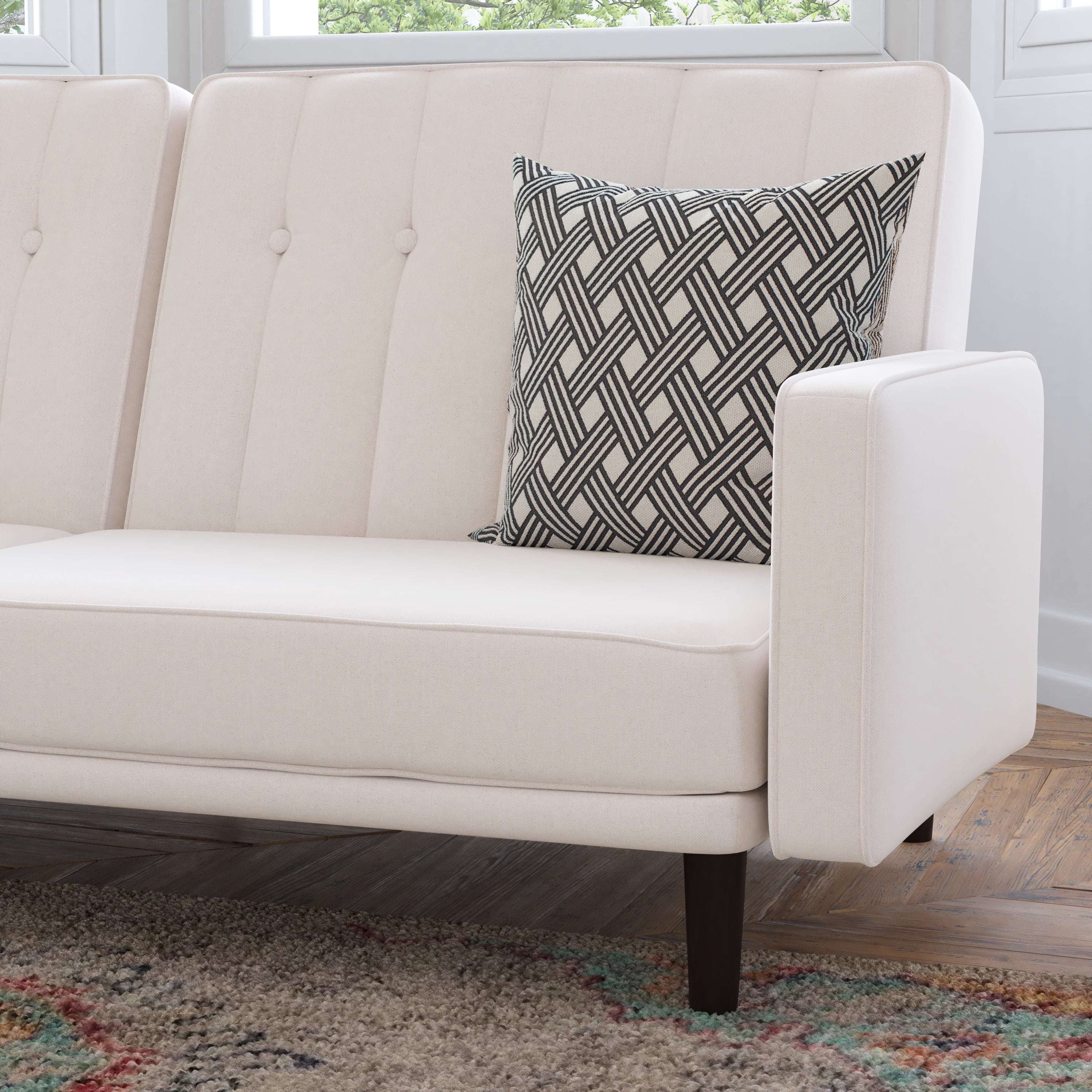 Stone Faux Linen Convertible Sleeper Sofa Futon with Solid Wooden Legs W297