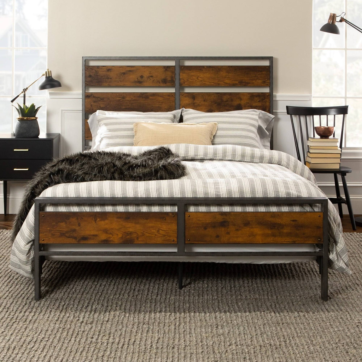 Rustic Industrial Plank Bed King Z9705