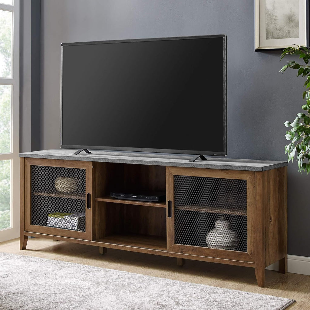 Rustic Oak Sliding Barn Door TV Stand Storage Cabinet T694