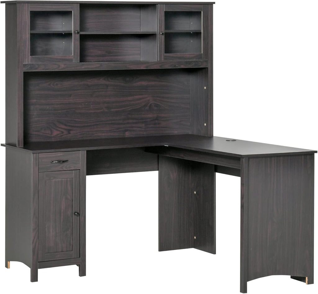 L-Shaped Desk with Hutch and Drawers Y204