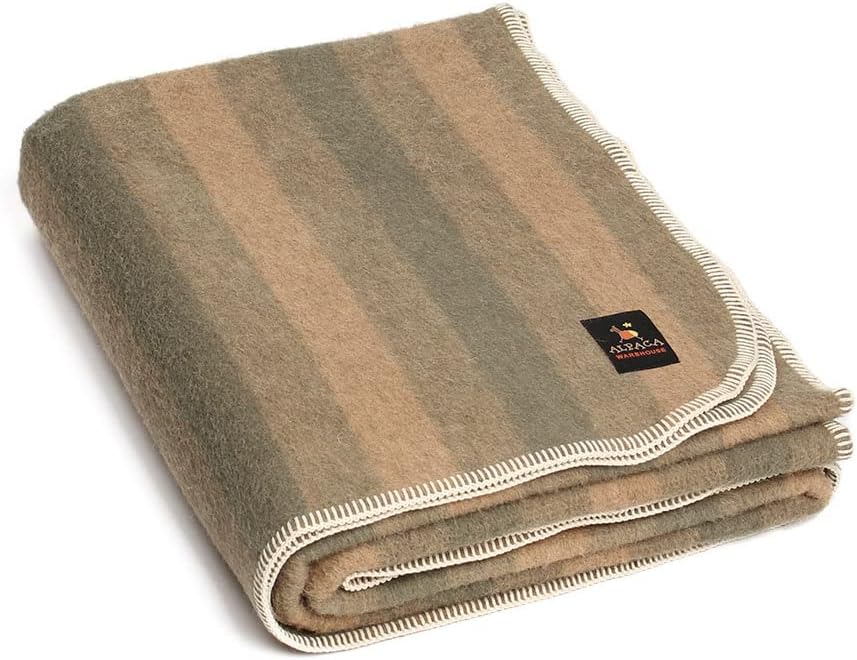 Twin Soft Gray Ivory Alpaca Wool Blanket with Whipstitch Trim O777
