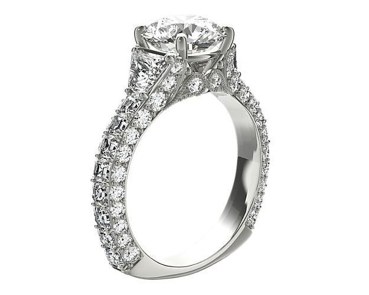 14K White Gold Solitaire Engagement Ring with Accents V609