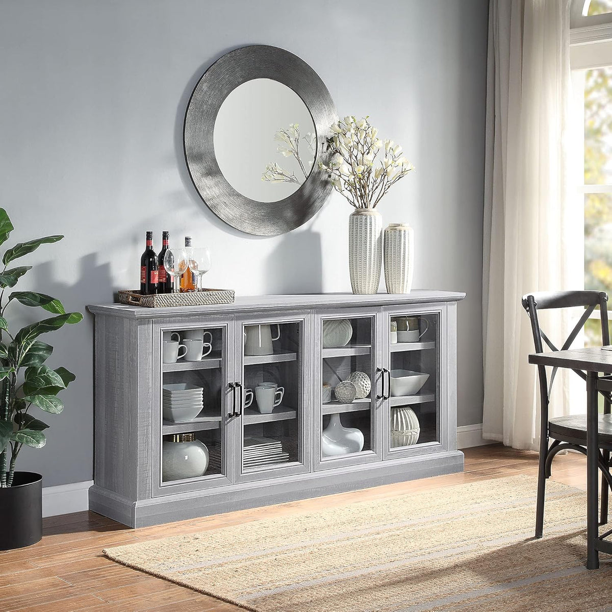 Rustic Gray Wood Sideboard with Storage Cabinet N612289