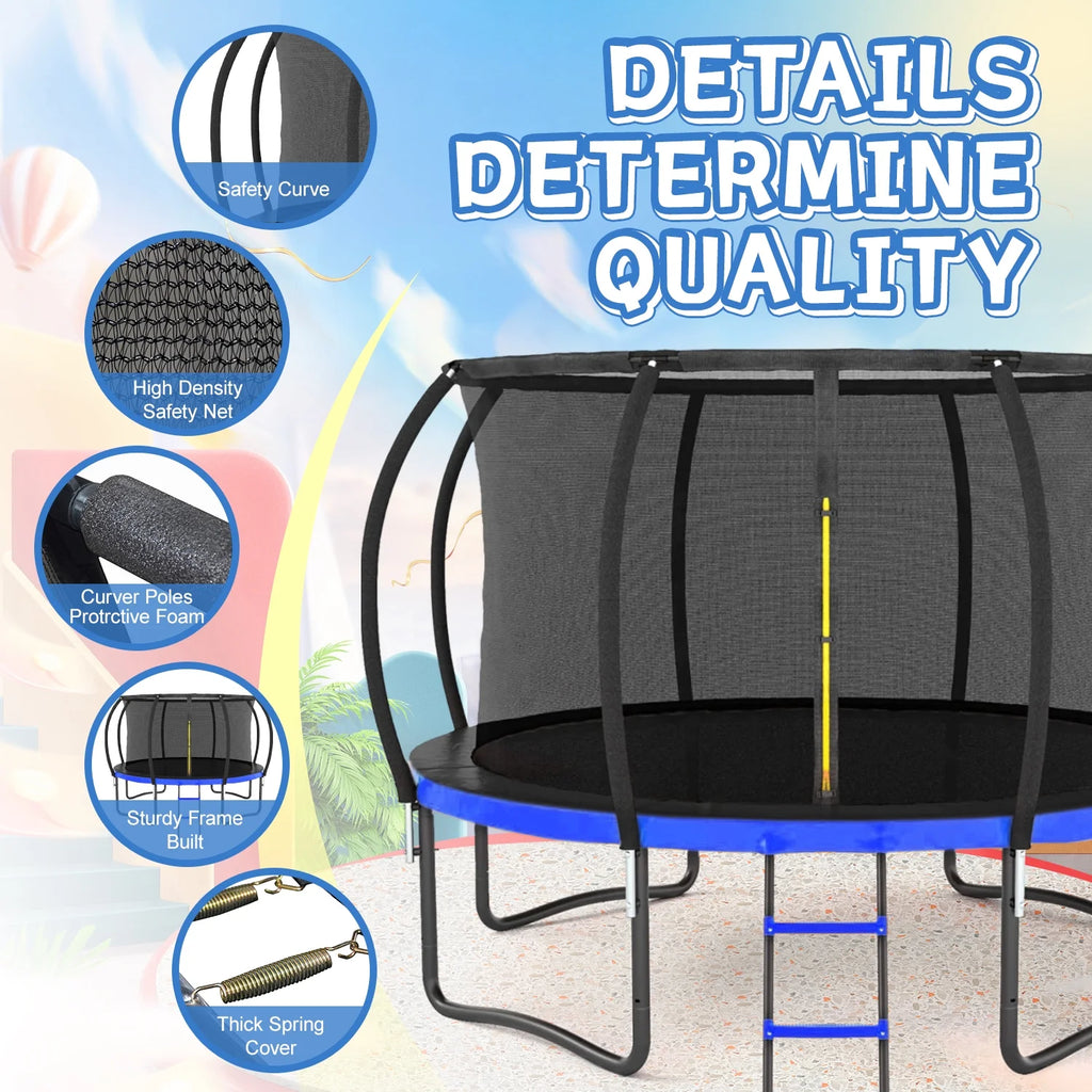 12 FT Outdoor Children's Trampoline with Safety Fence Net, Ladder, PVC Spring Cover Pad B13322