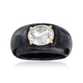 Black Jade and White Topaz Ring With 14kt Yellow Gold K2905
