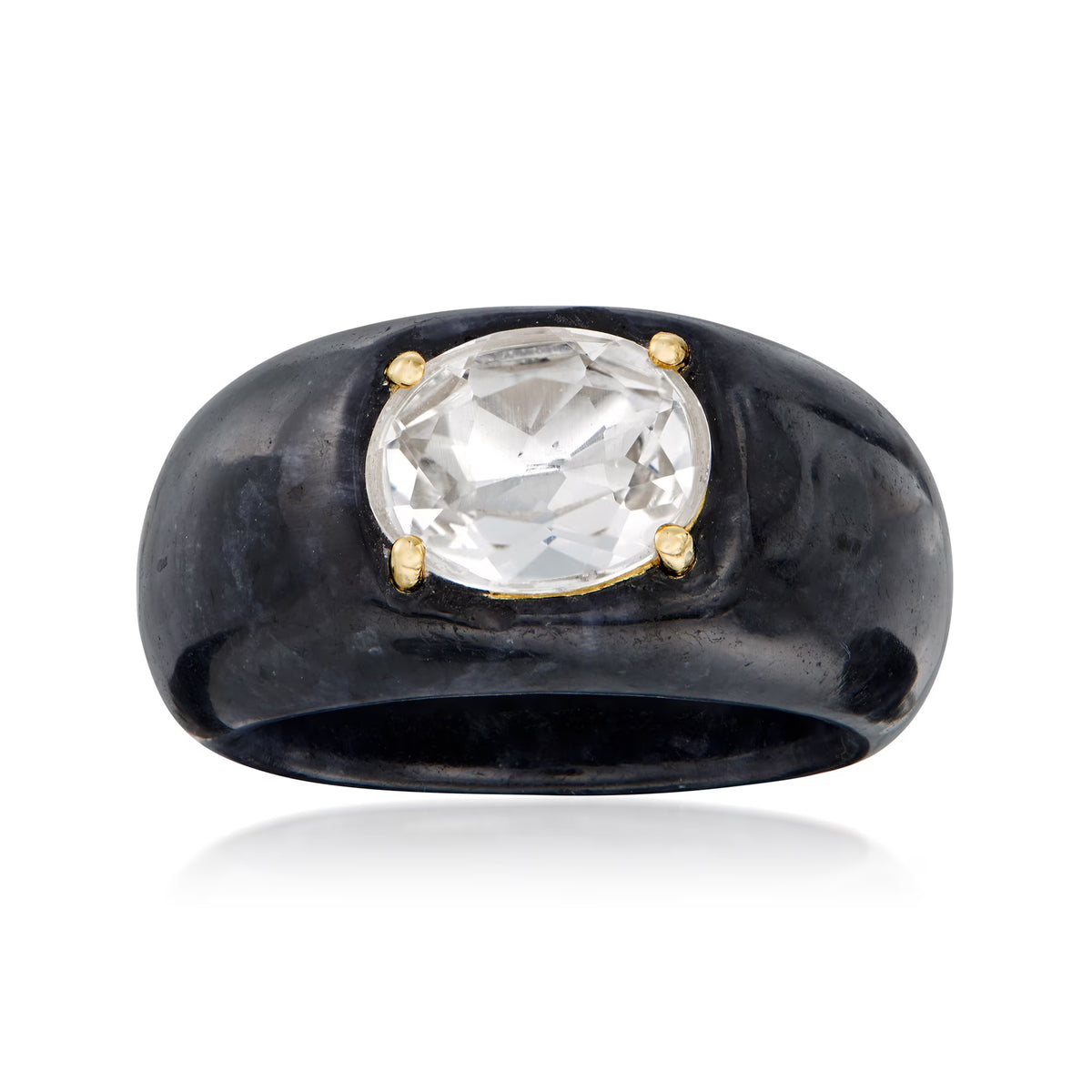 Black Jade and White Topaz Ring With 14kt Yellow Gold K2905