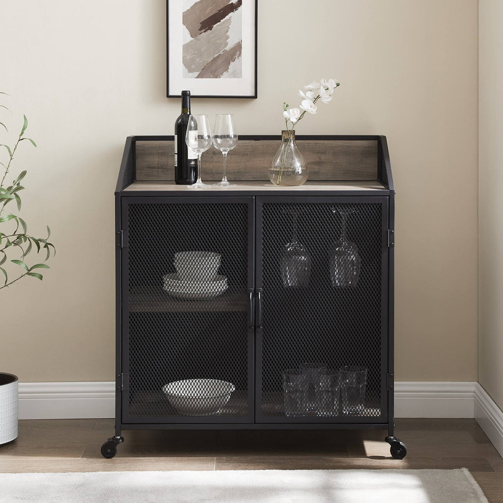 Grey Wash Mesh Bar Cabinet F756032