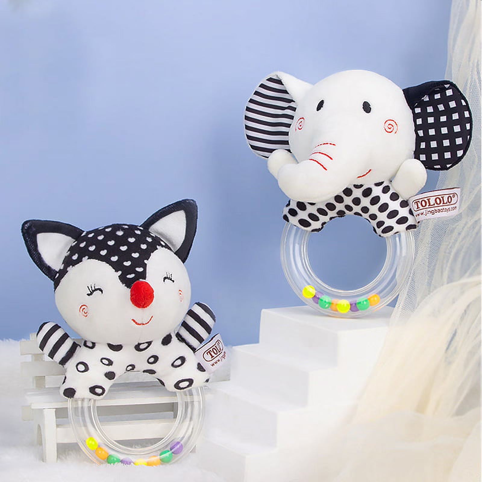 Black and White Plush Baby Rattle Set of 2 J997
