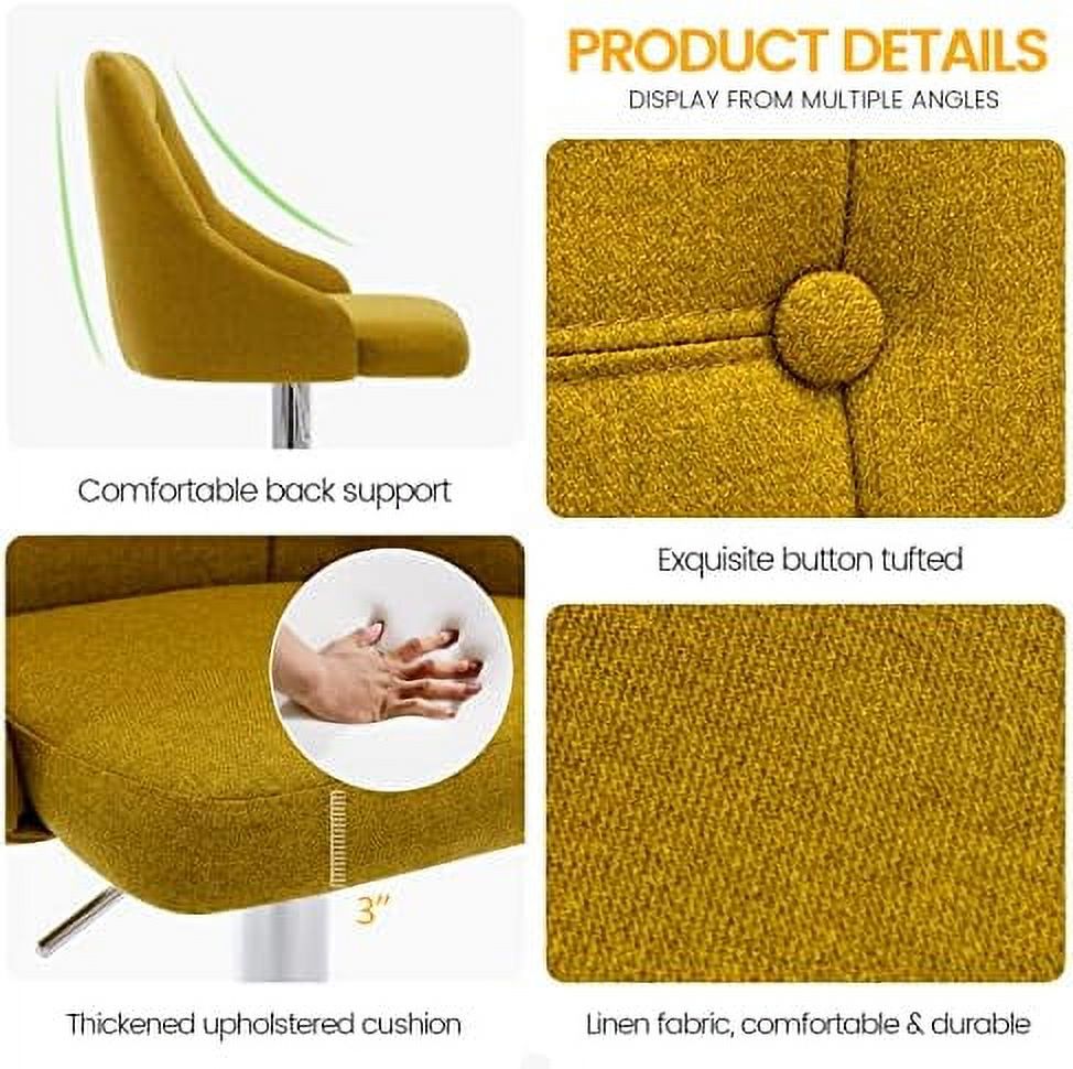 Yellow Adjustable Fabric Swivel Barstool with Back C3648