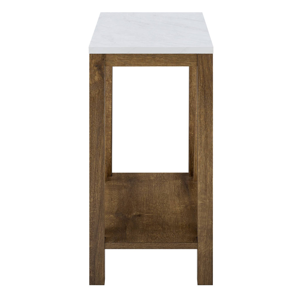 White Faux Marble/Natural Walnut Open Storage Side Table I3569