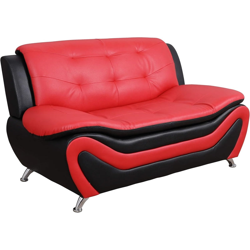 2 Piece Set Faux Leather Black & Red V5718