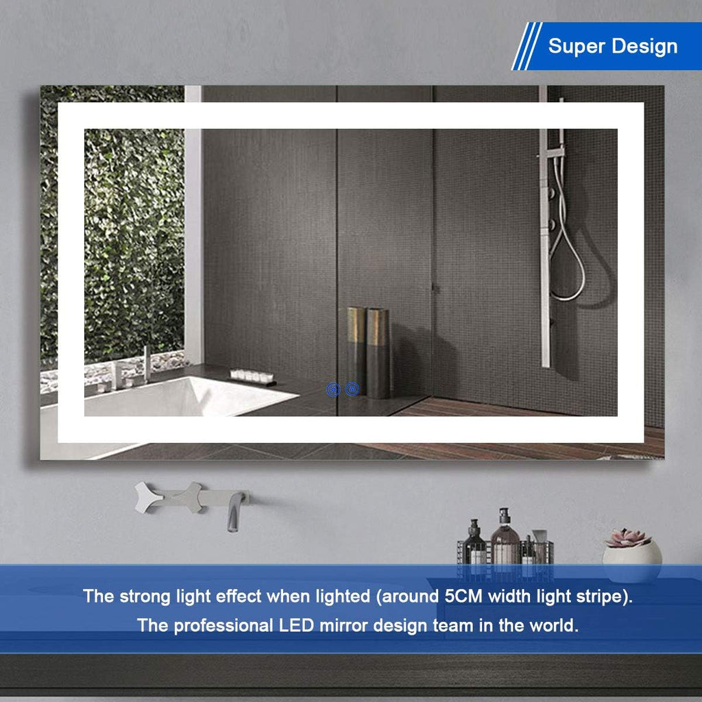 60 x 36 Inch Illuminated LED Bathroom Mirror with Smart Button, Anti Fog, Dimmable, Bluetooth Speakers V453047