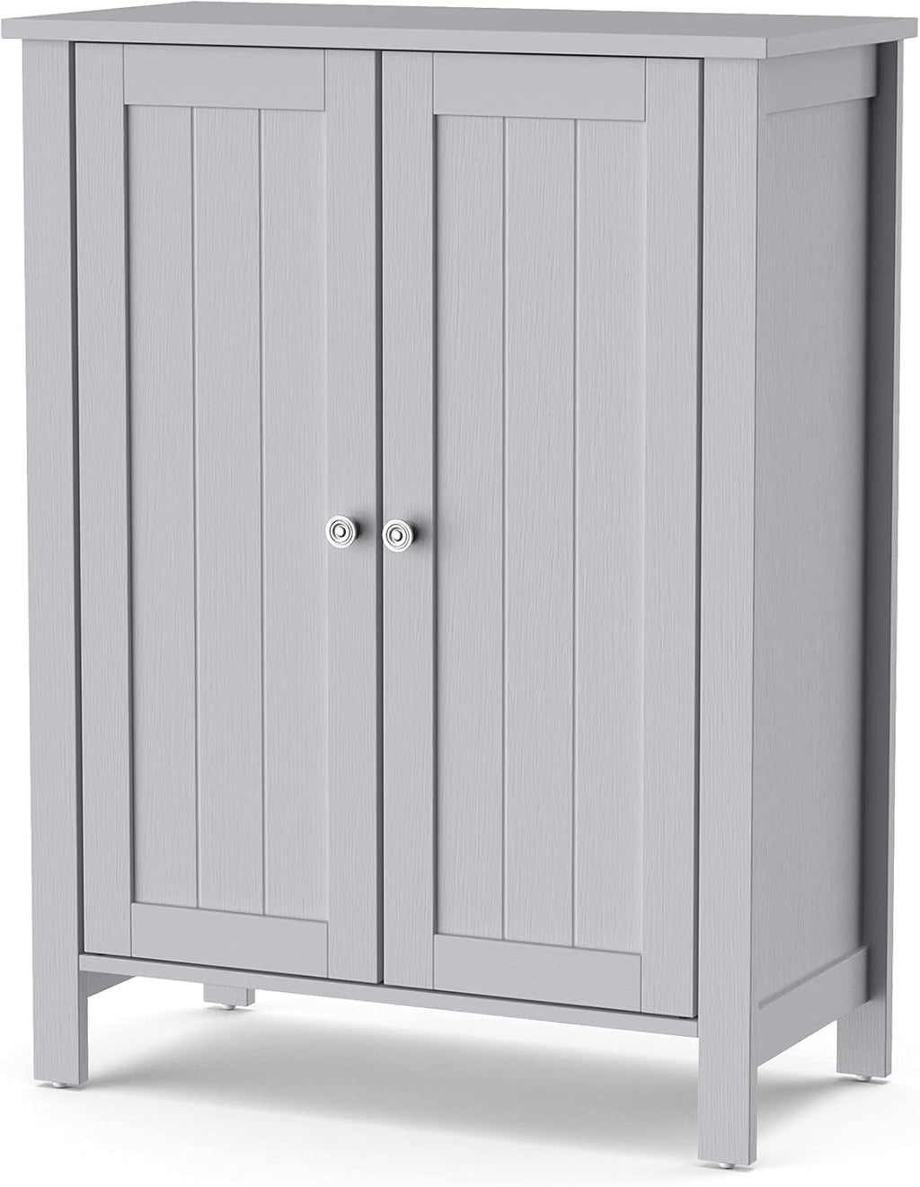 Grey 3 Tier Wooden Bathroom Floor Cabinet with Double Door and Adjustable Shelf R566119