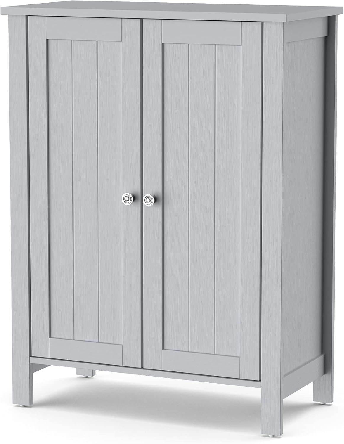 Grey 3 Tier Wooden Bathroom Floor Cabinet with Double Door and Adjustable Shelf R566119