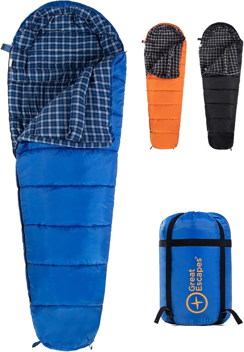 Cotton Flannel Mummy Sleeping Bag with Compression Sack D447747