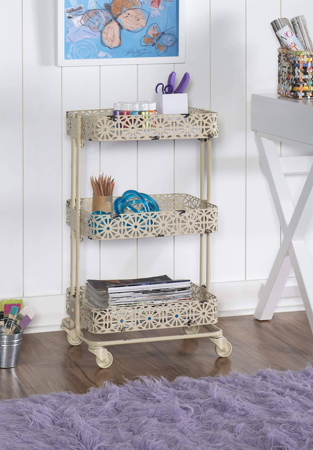 Cream Metal Three Tier Cart K86965