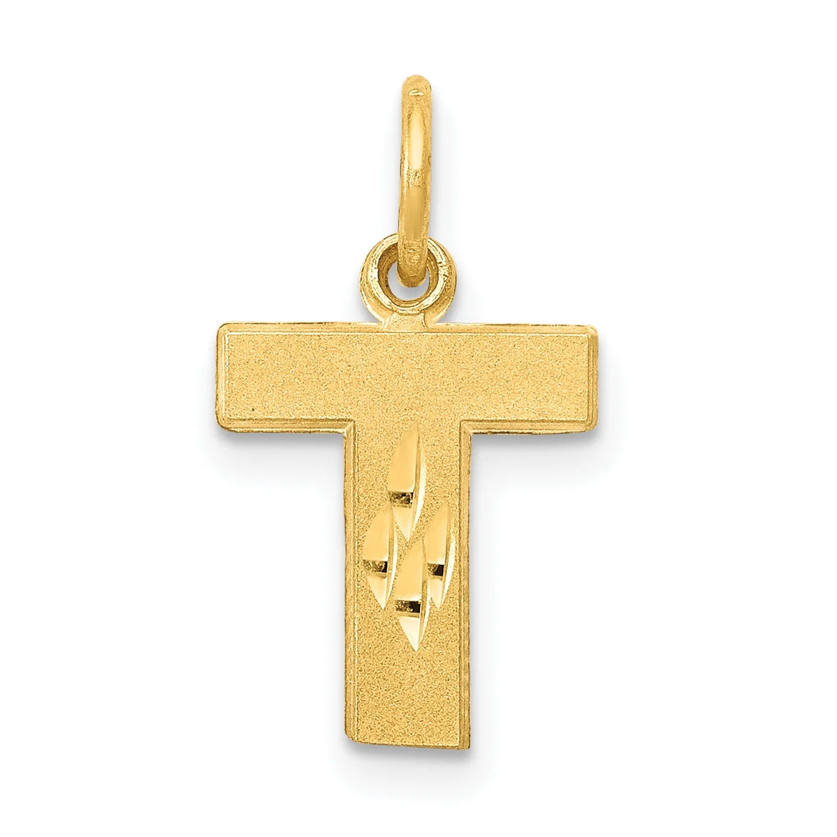 14K Yellow Gold Diamond-Cut Letter T Initial Pendant Charm with Rope Chain Necklace 18'' T851407