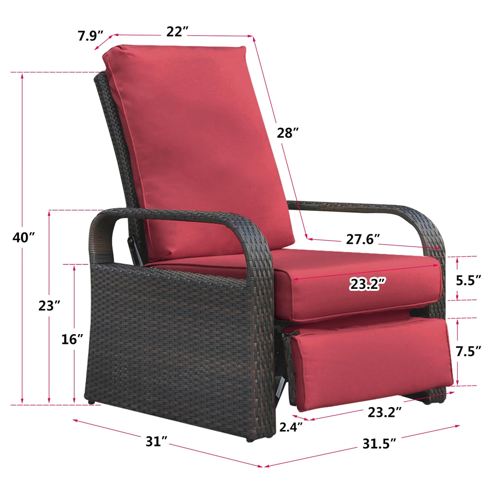 Red Resin Wicker Recliner Chair with Footrest M36029