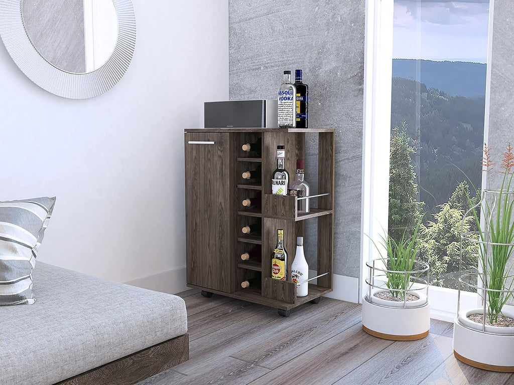 Espresso Bar Cart Cabinet with 6-Cubbies and 2-Shelves V45342