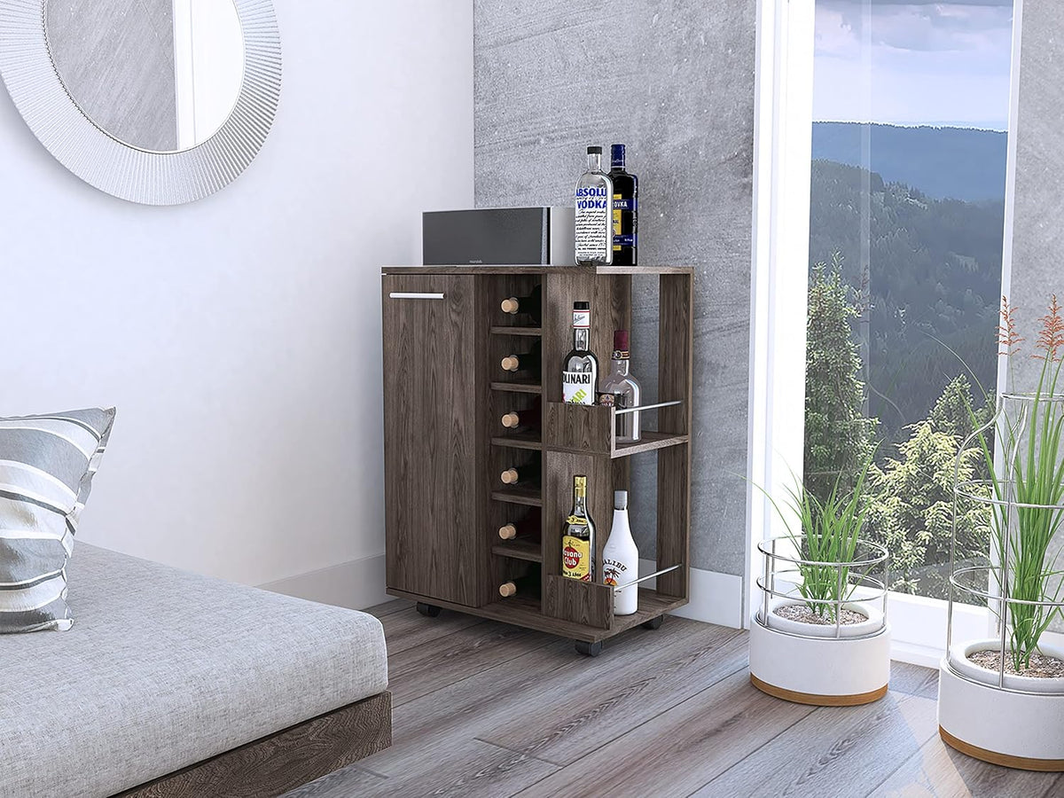 Espresso Bar Cart Cabinet with 6-Cubbies and 2-Shelves V45342