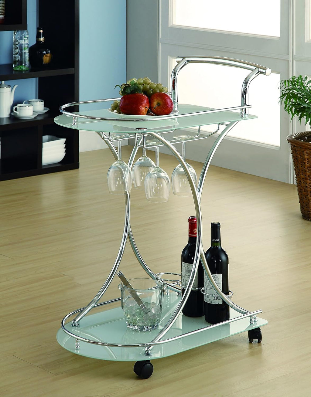Chrome and White Serving Cart with 2 Frosted Glass Shelves L878592