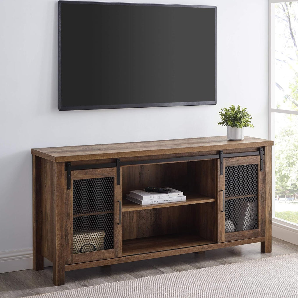 Rustic Oak Sliding Barn Door TV Stand Storage Cabinet T694