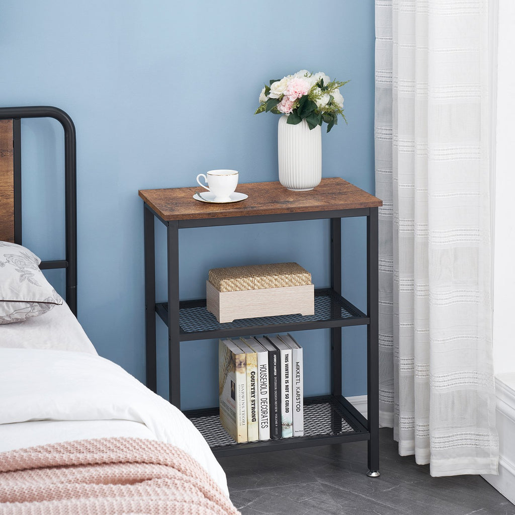 Brown 3-Tier Open Shelves Nightstand, Set of 2 F851793