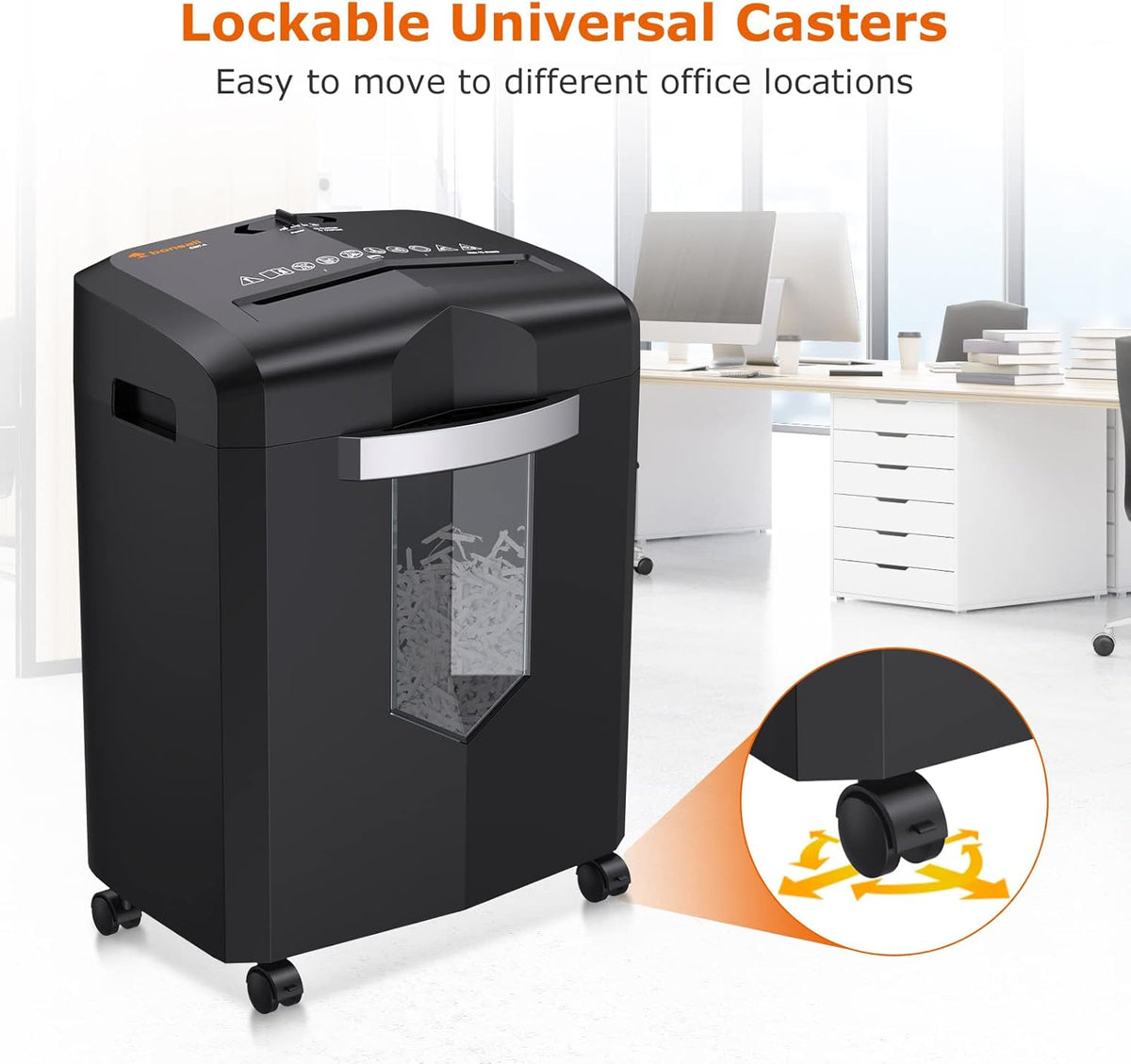 15 Sheet Cross Cut Paper Shredder with 4 Casters, 5.3 Gal Transparent Bin J377
