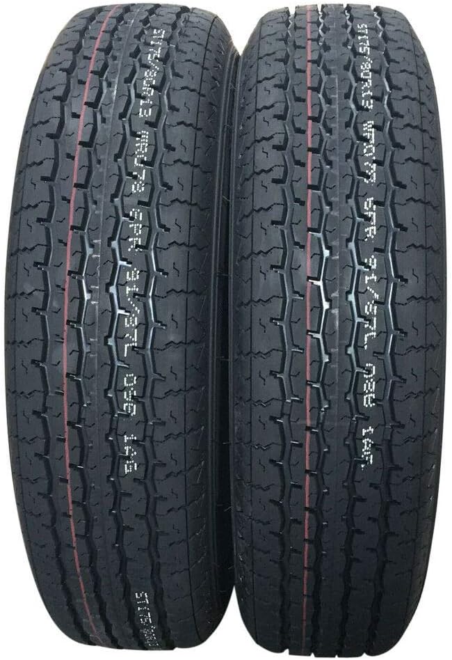 13" Trailer Tire & Rim ST175/80R13 Load C 5 Lug White Spoke Pack of 2 U364