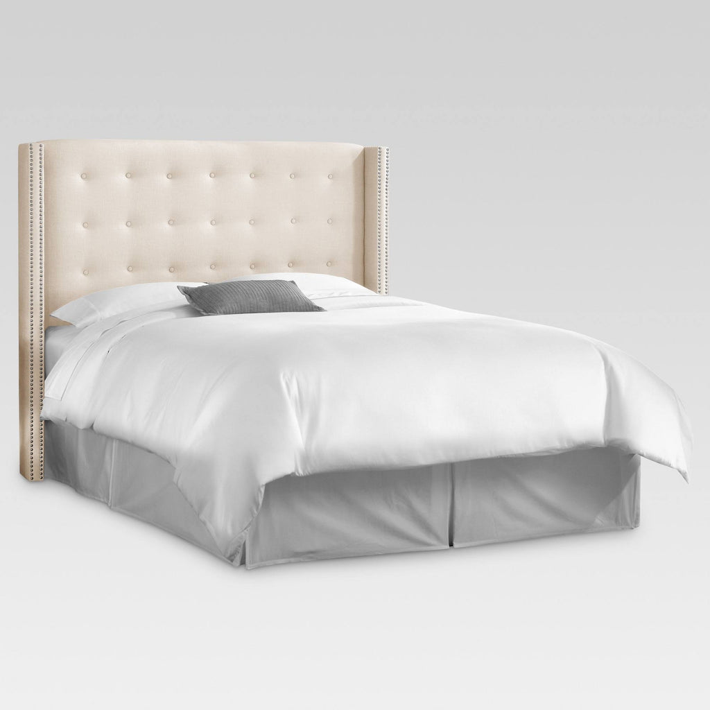 Queen Linen Tufted Wingback Headboard D2661