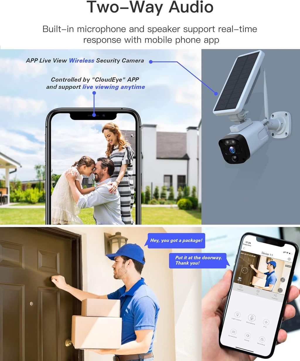 3MP Solar Security Camera System Wireless Outdoor WiFi with 2-Way Audio Night Vision IP65 Waterproof (Includes Base Station & 3 Solar Cameras) P899