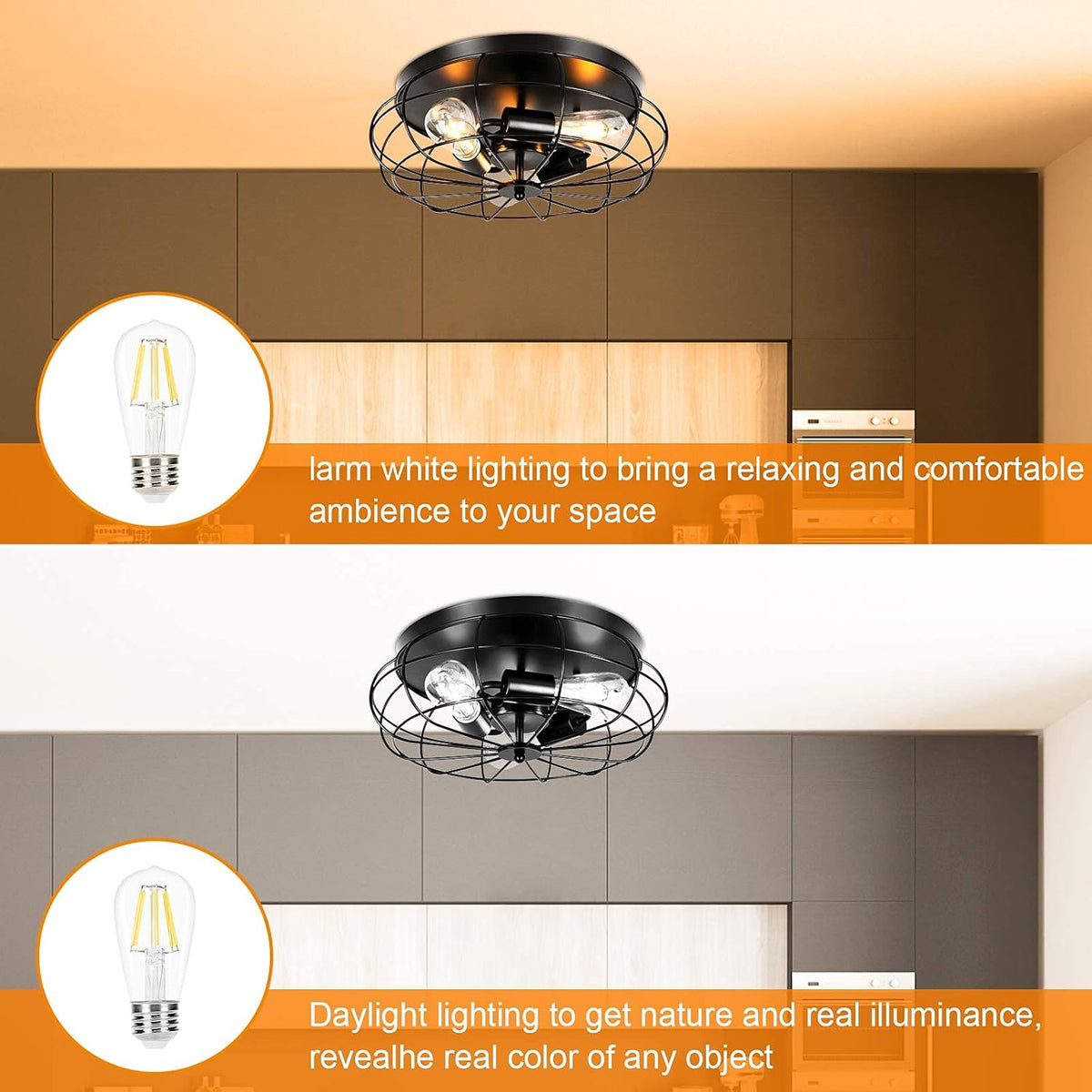 3 Pack Semi Flush Mount Ceiling Light, 3 Lights Metal Cage Light Fixture W901690