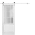 36 in. x 84 in. Glass Panel White Solid MDF Barn Door with 6.6 ft. Rail Kit W21191