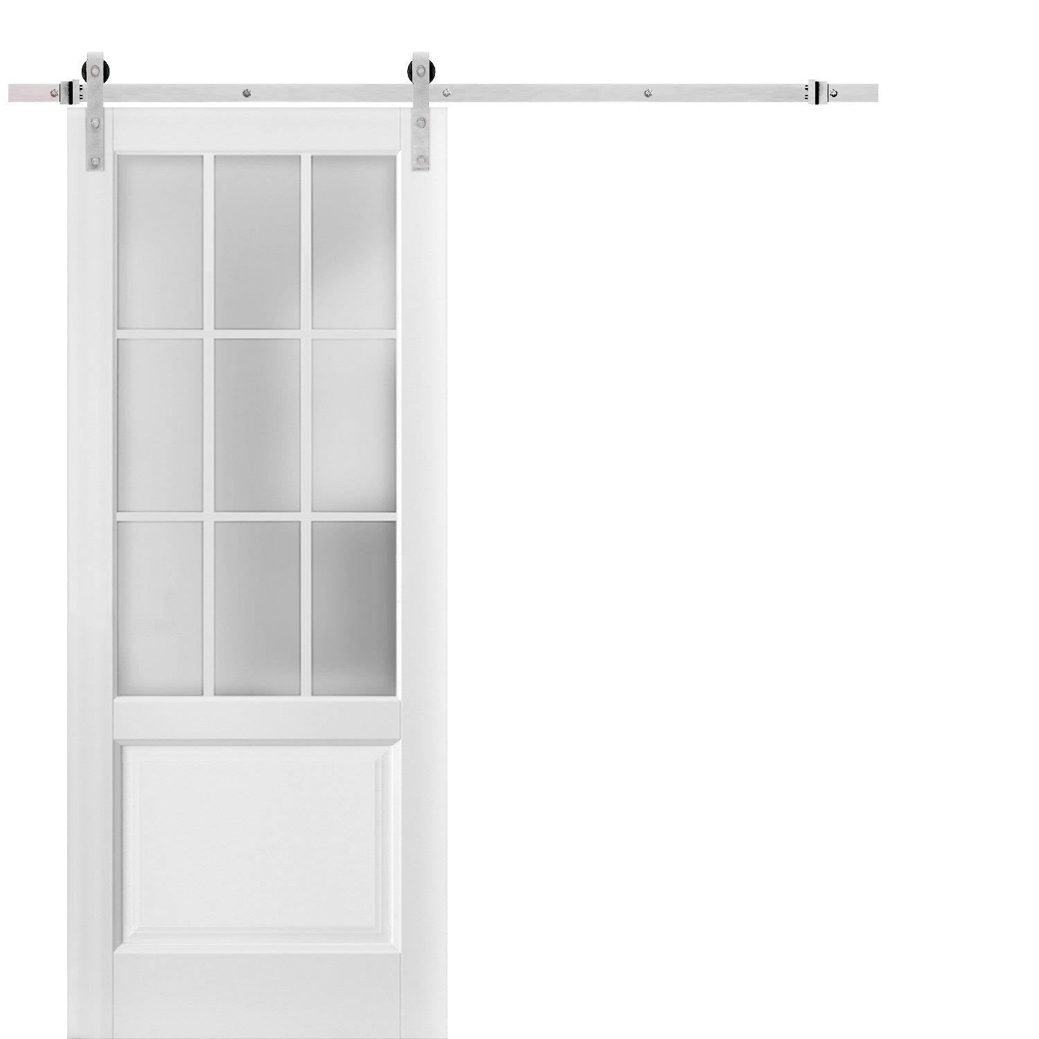 36 in. x 84 in. Glass Panel White Solid MDF Barn Door with 6.6 ft. Rail Kit W21191