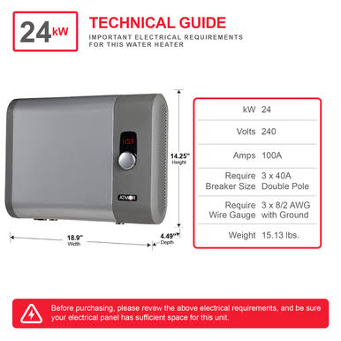 24kW 4.65 GPM Electric Tankless Water Heater Q960