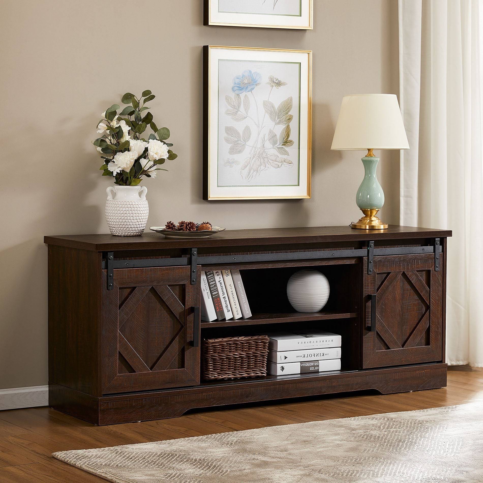 Rustic Brown Wash Wood TV Stand / Storage Cabinet Y289498