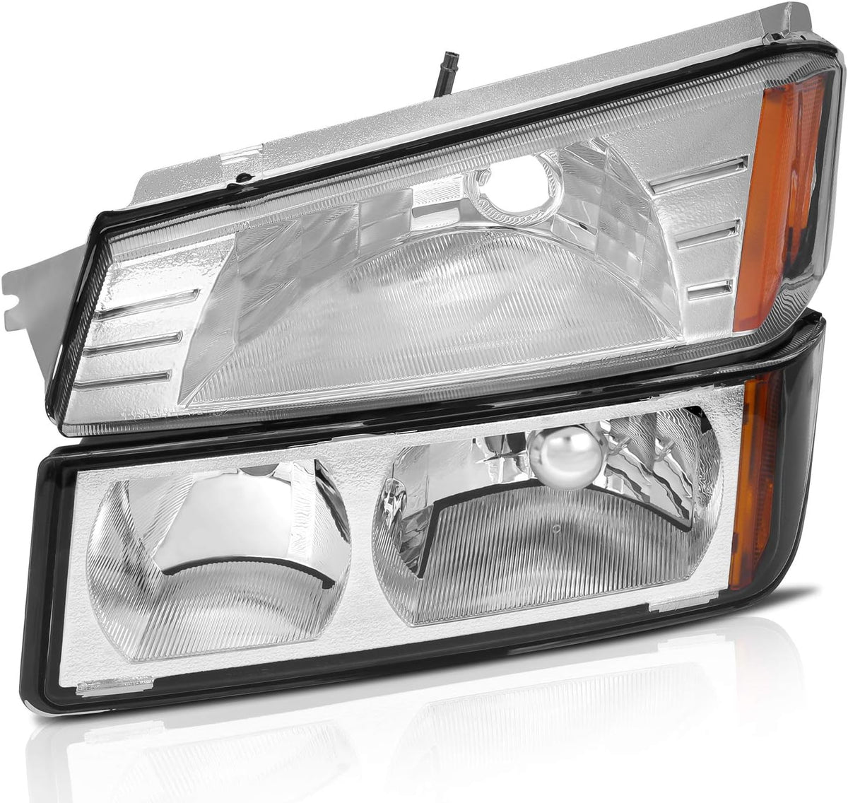 Chrome Housing Amber Reflector Headlight Assembly Pair N461807