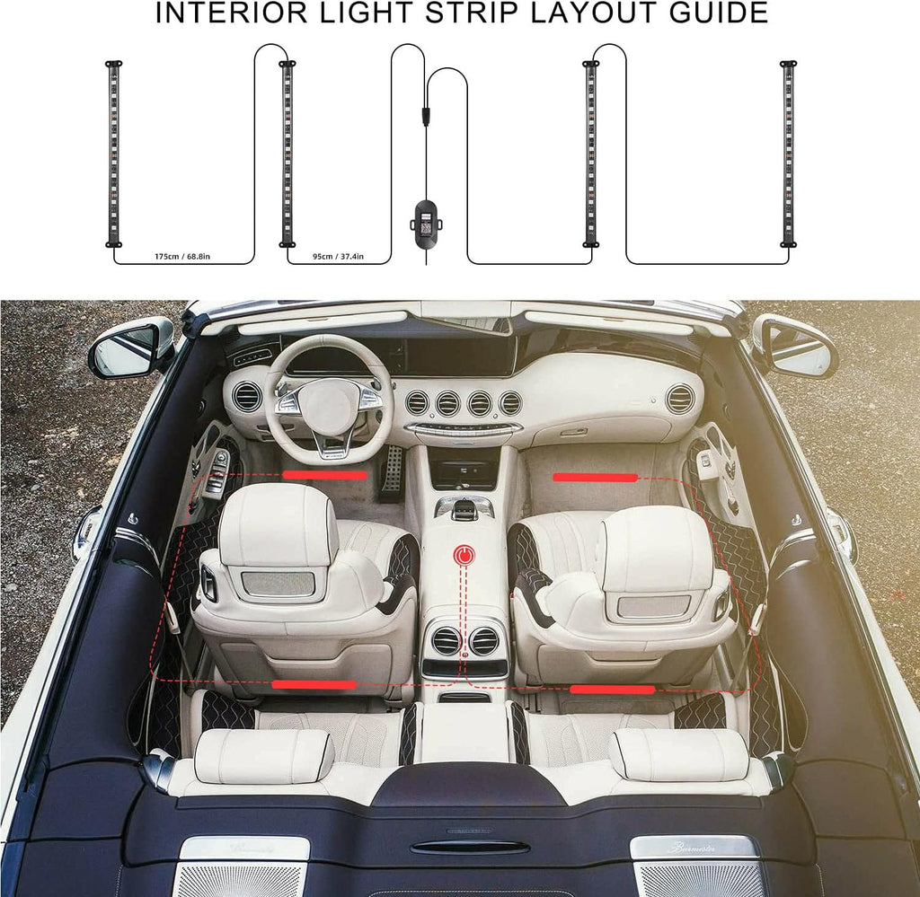 6 Pods RGB LED Rock Lights + 4Pcs RGB Interior LED Lights, Waterproof Music Colors Changing Modes APP Remote Control Neon LED Light Kit N9160