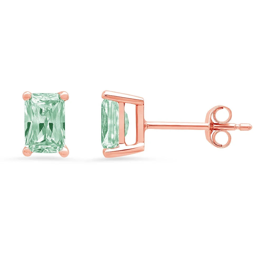 18K Rose Gold Emerald Cut Solitaire Stud Earrings D748168