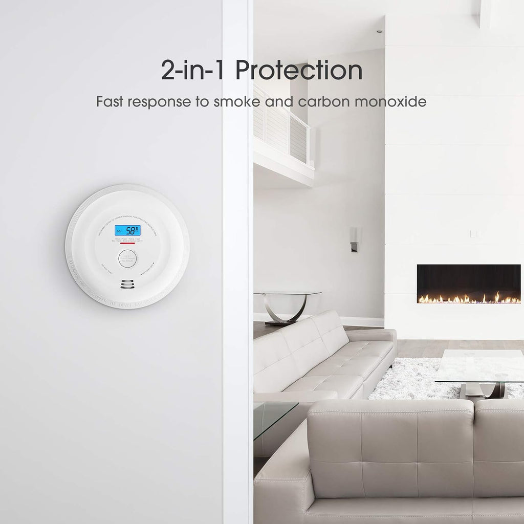 10-Year Battery Smoke and Carbon Monoxide Detector with LCD Display, Dual Sensor Alarm P468357