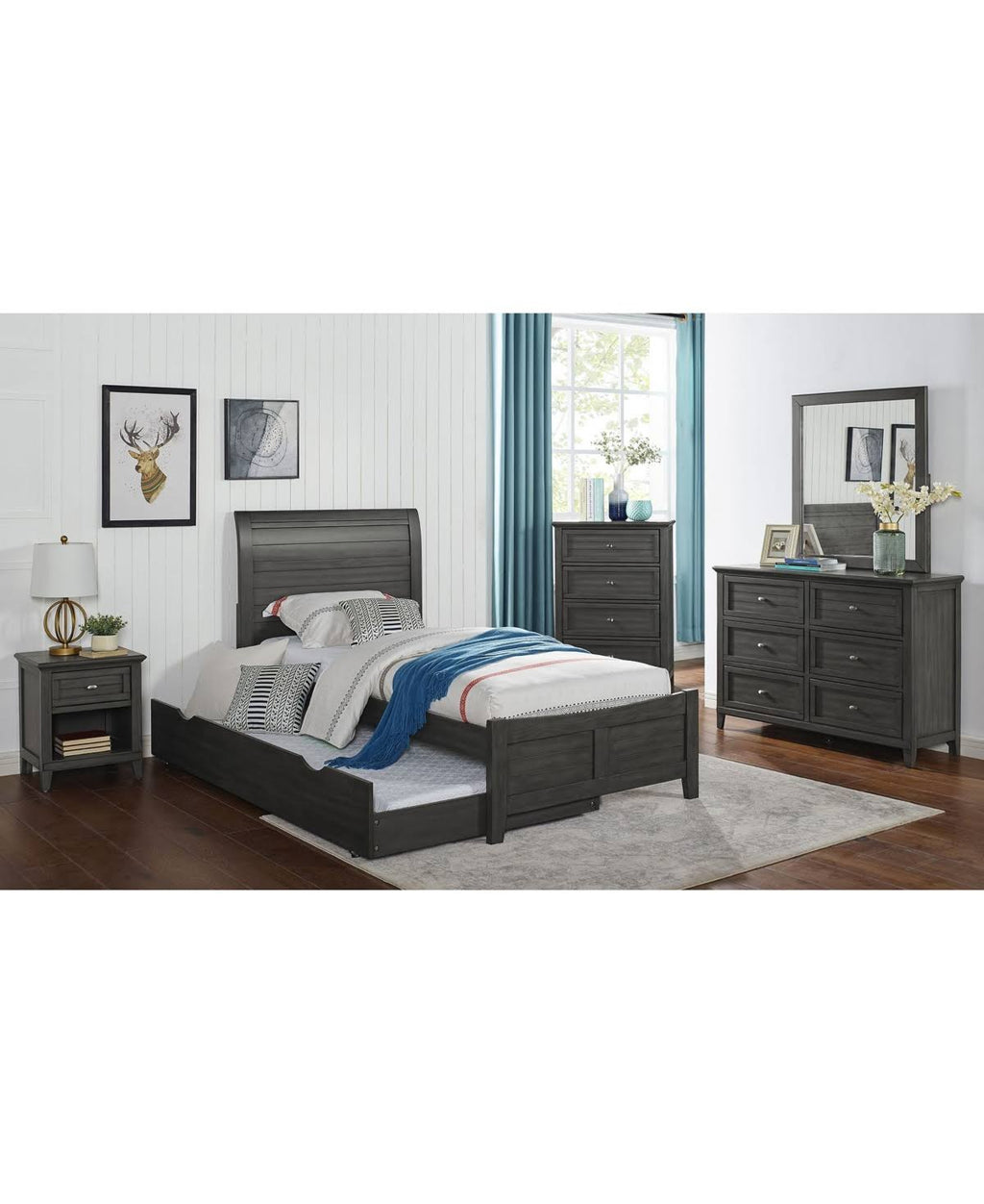 Gray Twin Sleigh Bed with Headboard Z231
